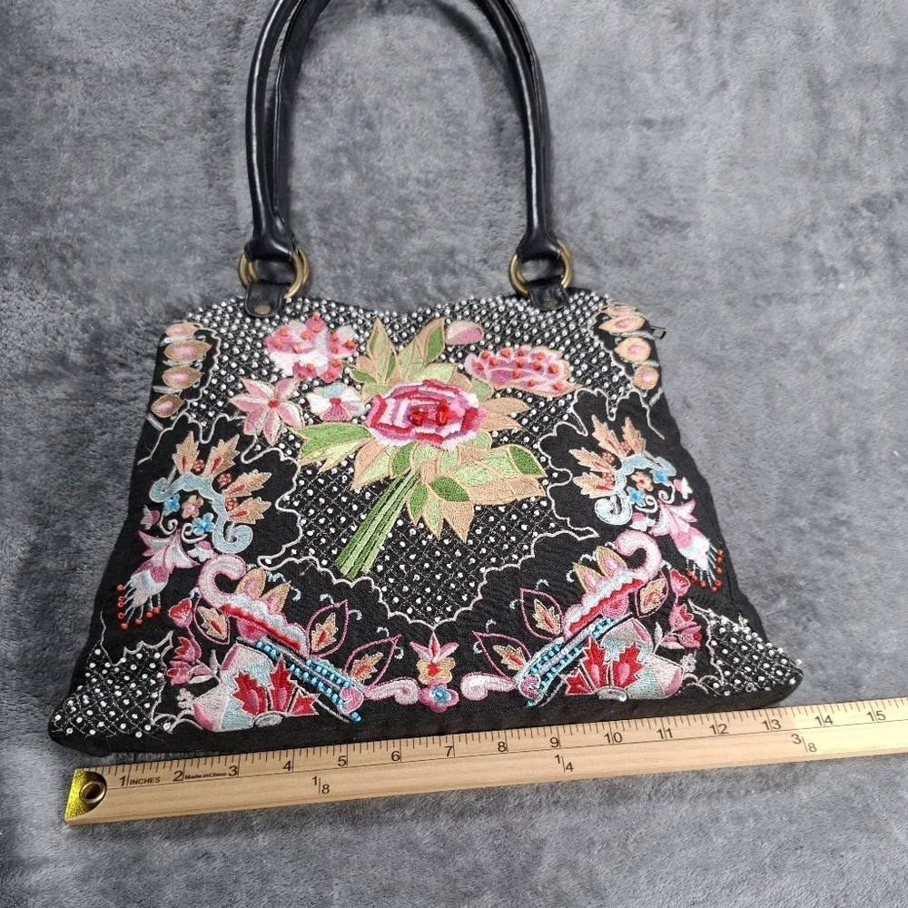 CHRISTIANA Floral BEADED Embroidered MEDIUM BAG Double Strap Purse Multicolor